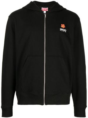 Kenzo logo-embroidery zip-up hoodie - Black