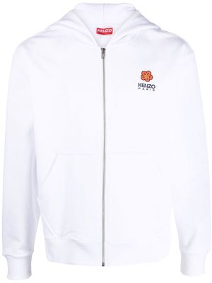 Kenzo logo-embroidery zip-up hoodie - White