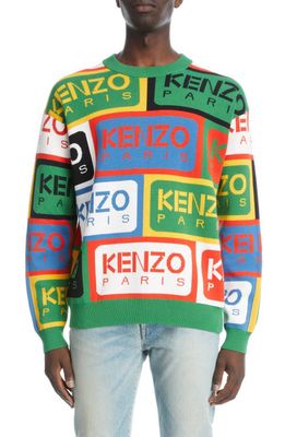 KENZO Logo Label Jacquard Crewneck Cotton Sweater in Mu - Multicolor