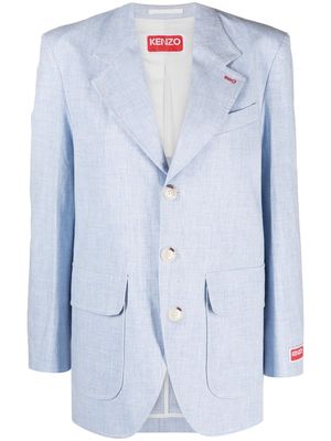 Kenzo logo-patch buttoned linen blazer - Blue