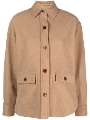 Kenzo logo-patch buttoned shirt jacket - Brown