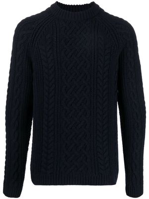 Kenzo logo-patch cable-knit wool jumper - Blue
