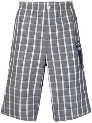 Kenzo logo-patch checked cotton shorts - Grey