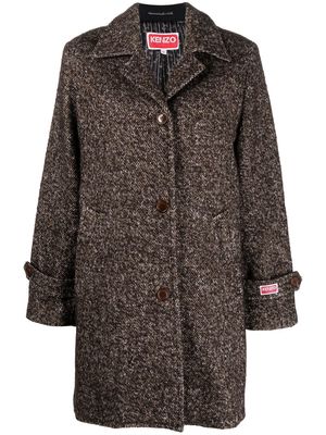 Kenzo logo-patch mid-length coat - Brown