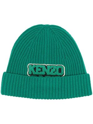 Kenzo logo-patch ribbed beanie - Green