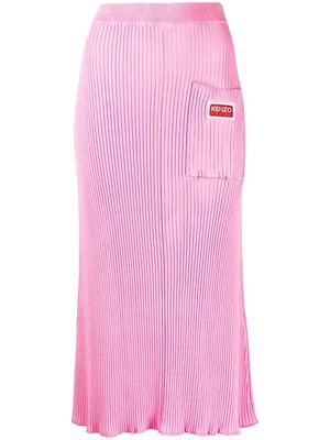 Kenzo logo-patch ribbed midi skirt - Pink