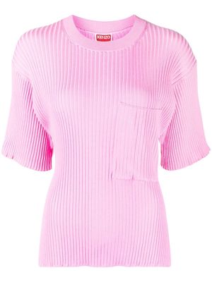 Kenzo logo-patch ribbed short-sleeve top - Pink