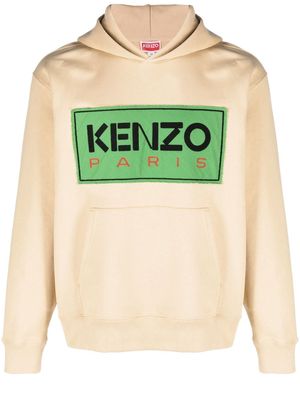 Kenzo logo-patch stretch-cotton hoodie - 11 BEIGE
