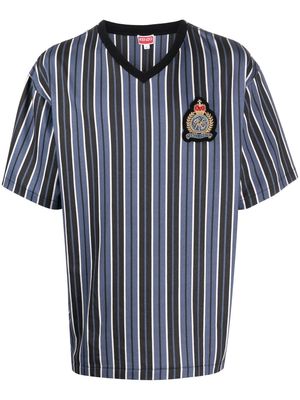 Kenzo logo-patch striped T-shirt - Blue