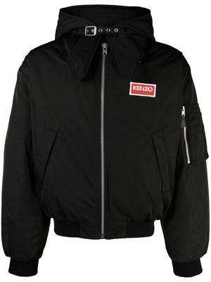 Kenzo logo-patch zip-up hooded jacket - Black