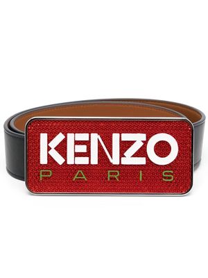 Kenzo logo plaque leather belt - Black
