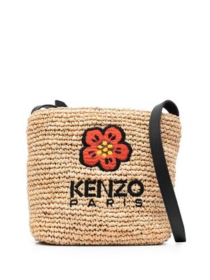 Kenzo logo-print woven raffia bag - Neutrals