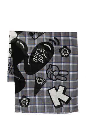 Kenzo logo-stamp printed bandana scarf - Grey