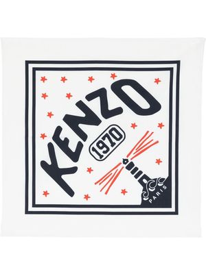 Kenzo logo-stamp printed bandana scarf - White