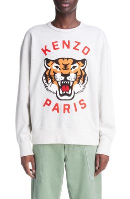 KENZO Lucky Tiger Embroidered Oversize Cotton Sweatshirt in Pale Grey
