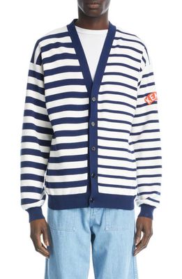 KENZO Nautical Mixed Stripe Cotton & Wool Cardigan in 77 - Midnight Blue