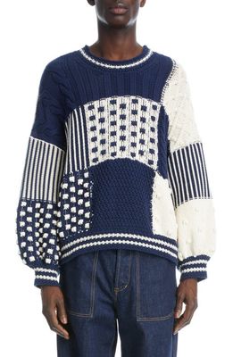 KENZO Oversize Mix Cable Crewneck Sweater in 77 - Midnight Blue