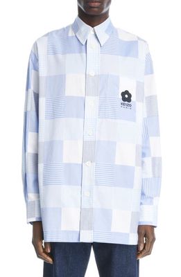 KENZO Oversize Patchwork Button-Up Shirt in 63 - Light Blue