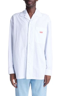 KENZO Oversize Stripe Long Sleeve Camp Shirt in Light Blue