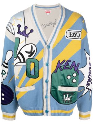 Kenzo patch-detail V-neck cardigan - Blue