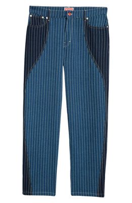 KENZO Pinstripe Patchwork Loose Fit Jeans in Medium Stone Blue Denim