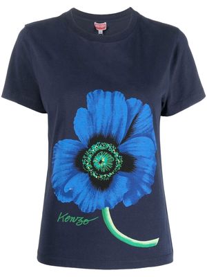 Kenzo Poppy-print cotton T-shirt - Blue