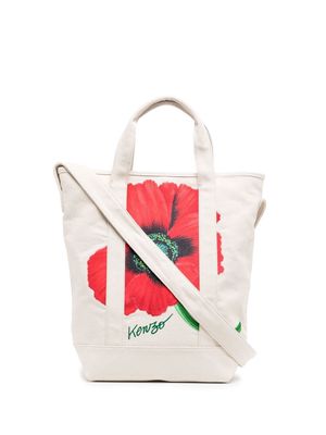 KENZO Poppy-print tote bag - White