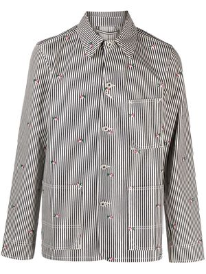 Kenzo Pre-Owned floral-embroidered striped shirt jacket - Blue
