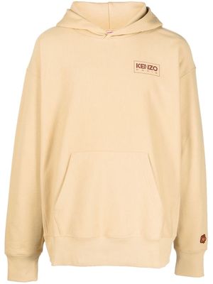 Kenzo ribbed-trim logo-print hoodie - Neutrals