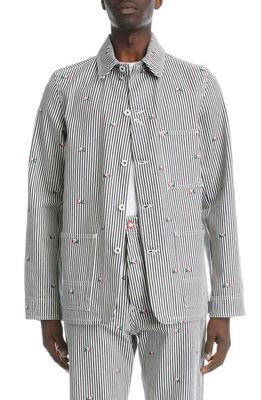 KENZO Rinse Stripe Workwear Denim Shirt Jacket in Dm - Rinse Blue Denim