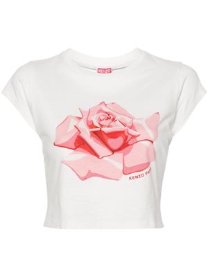 Kenzo rose-print cropped cotton T-shirt - White