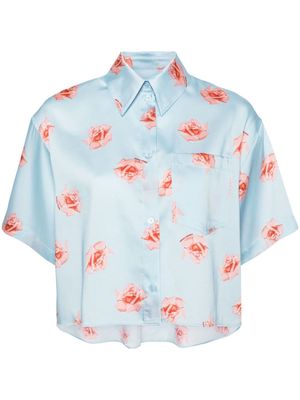 Kenzo rose-print satin cropped shirt - Blue