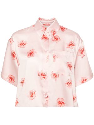 Kenzo rose-print satin cropped shirt - Pink
