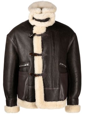 Kenzo shearling-trim toggle-fastening leather jacket - Brown