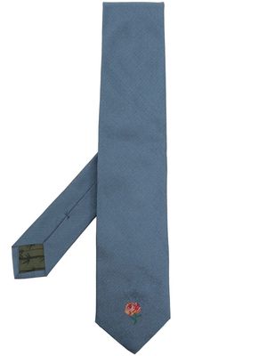 Kenzo silk embroidered-motif tie - Blue