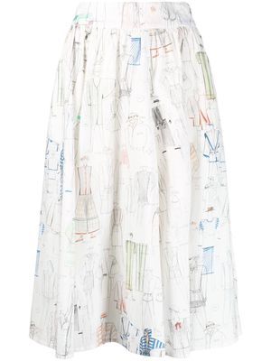 Kenzo sketch pattern midi dress - White