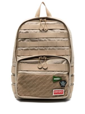 Kenzo stripe-detail logo-patch backpack - Neutrals