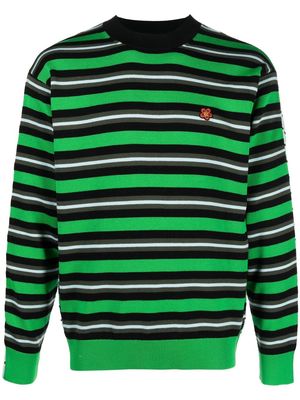 Kenzo striped floral-embroidered jumper - Green