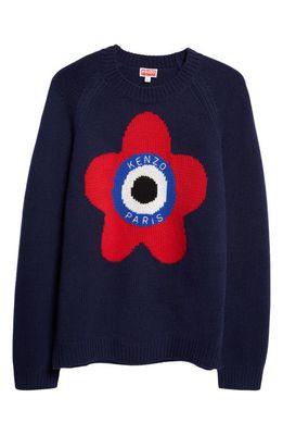 KENZO Target Intarsia Wool Blend Sweater in 77- Midnight Blue