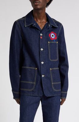 KENZO Target Logo Denim Workwear Jacket in Dm - Rinse Blue Denim