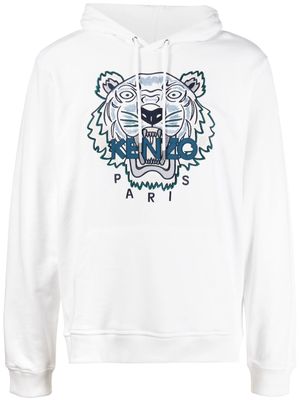 Kenzo Tiger-embroidered rib-trimmed hoodie - White