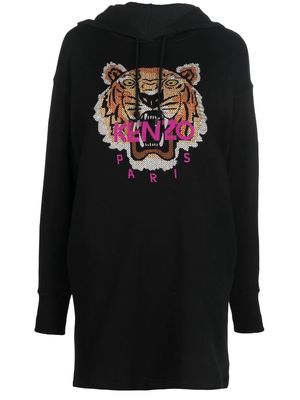 Kenzo Tiger-jacquard hooded dress - Black