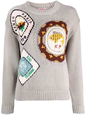 Kenzo Travel badge-jacquard cotton blend jumper - Grey