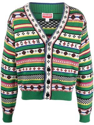 Kenzo V-neck fair isle knit cardigan - Green