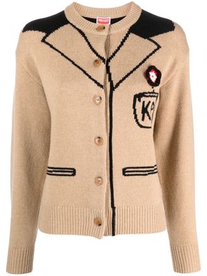 Kenzo With Love intarsia-logo wool blend cardigan - Brown