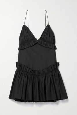 Khaite - Ade Open-back Pleated Cotton-twill Mini Dress - Black