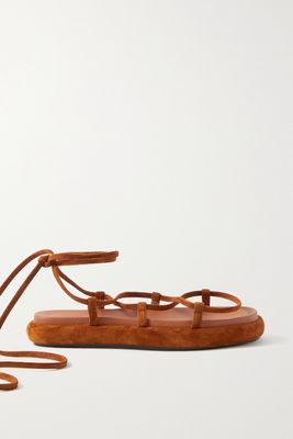 Khaite - Alba Leather-trimmed Suede Sandals - Brown