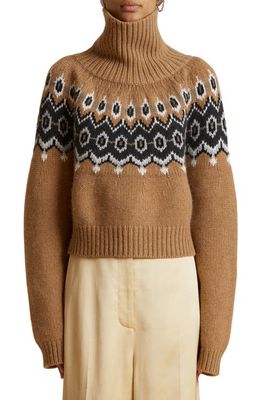 Khaite Amaris Fair Isle Cashmere Blend Turtleneck Sweater in Camel Multi