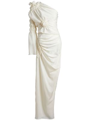 KHAITE Apollo one-shoulder draped long dress - Neutrals