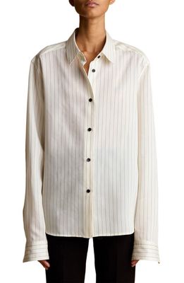 Khaite Argo Stripe Virgin Wool Blend Button-Up Shirt in Ivory/Black